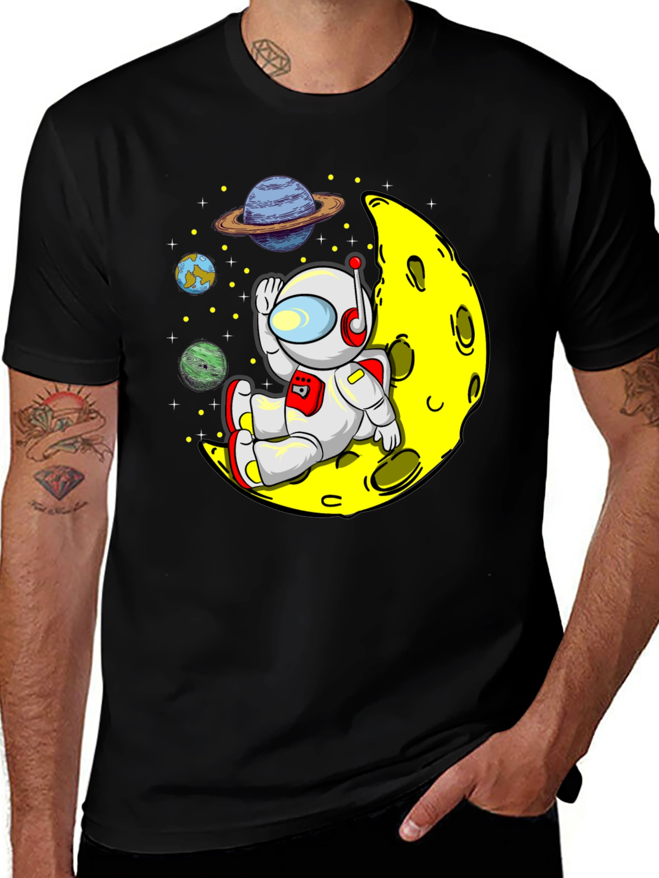 Astronaut on Moon Graphic Tee - Relaxed Space Vibes