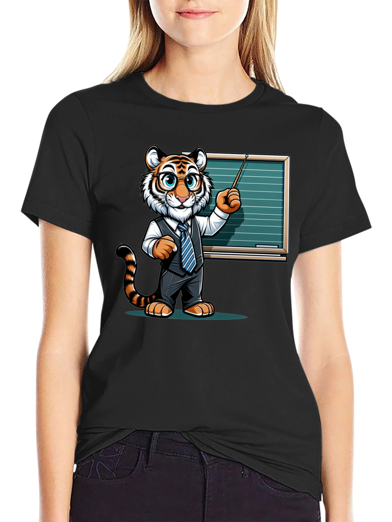 Tiger Teacher Graphic Tee - Black Cotton T-Shirt