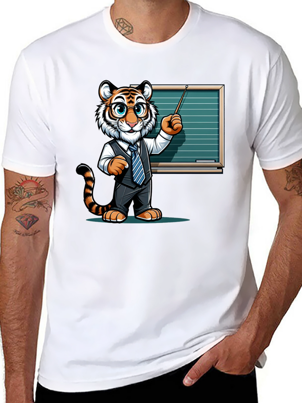 Tiger Teacher Graphic Tee - Black Cotton T-Shirt