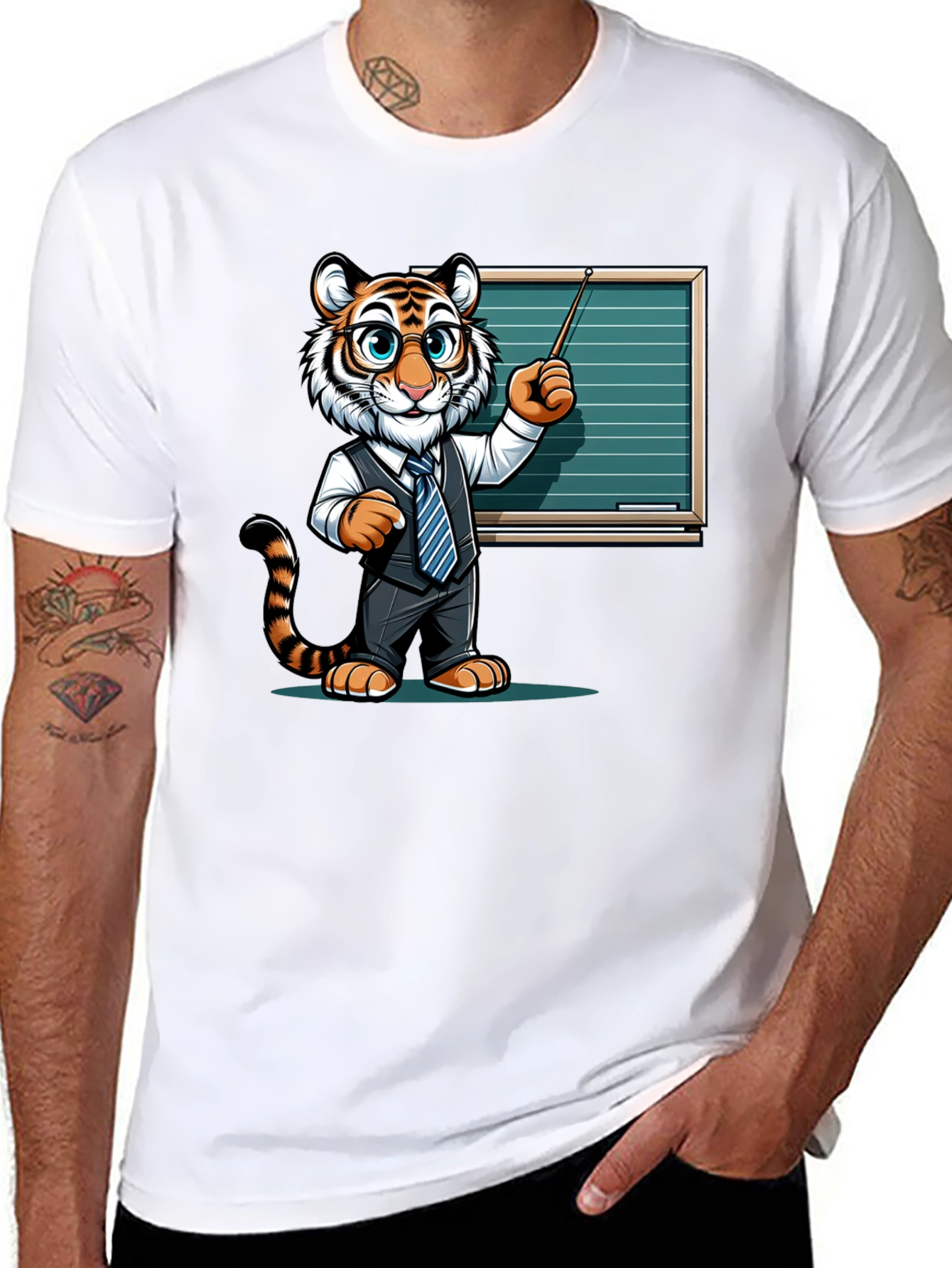 Tiger Teacher Graphic Tee - Black Cotton T-Shirt