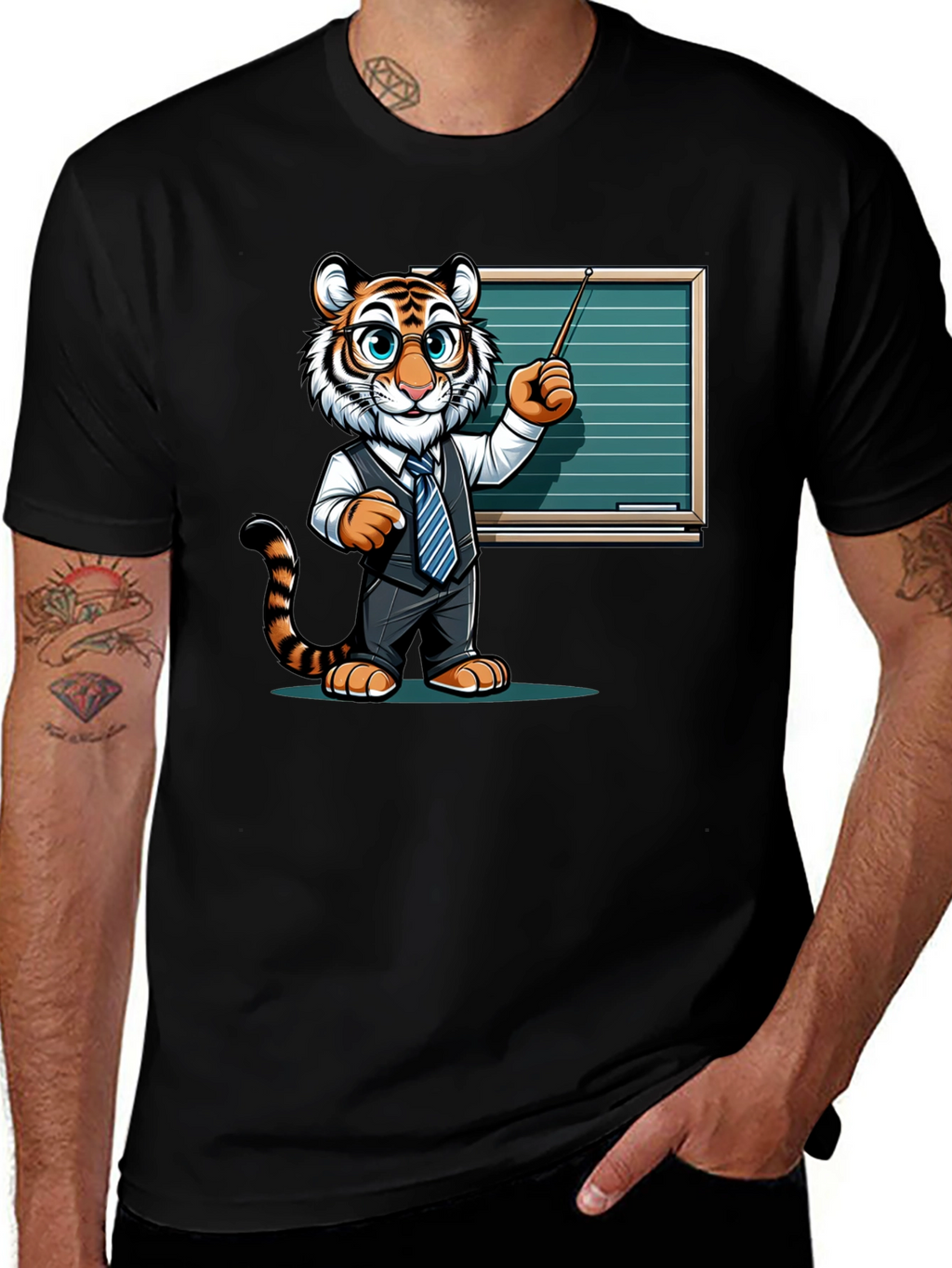 Tiger Teacher Graphic Tee - Black Cotton T-Shirt