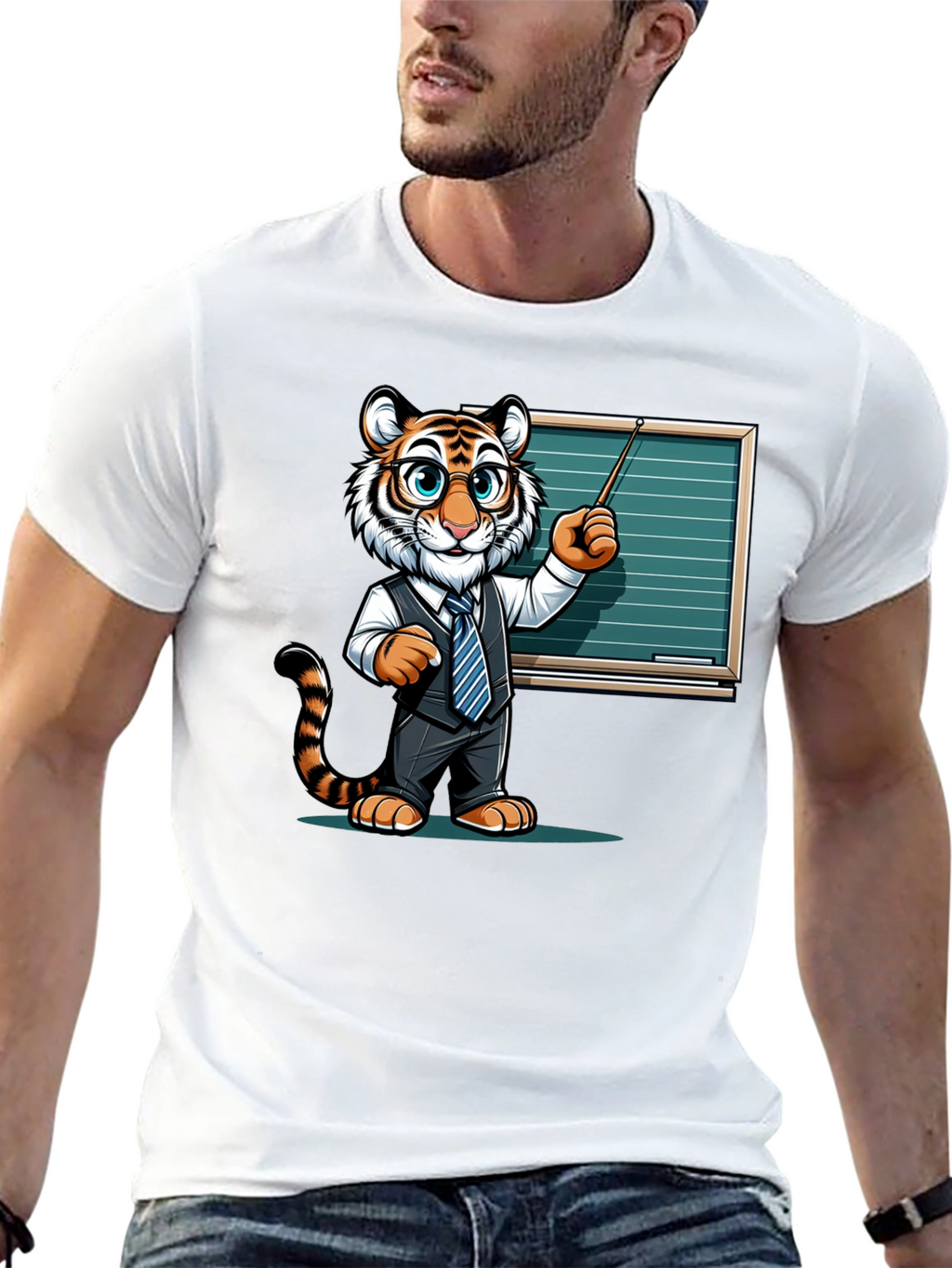 Tiger Teacher Graphic Tee - Black Cotton T-Shirt