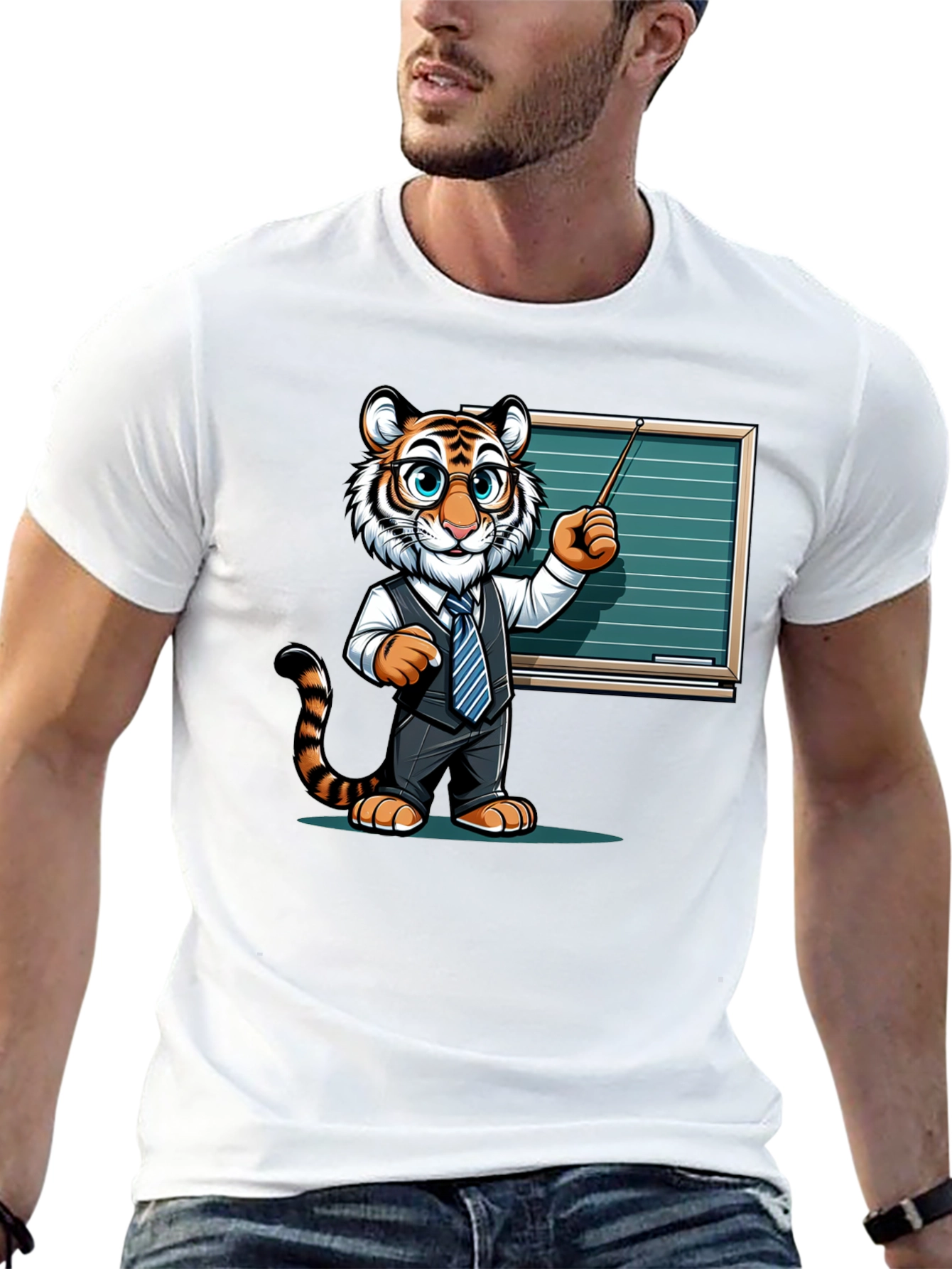 Tiger Teacher Graphic Tee - Black Cotton T-Shirt