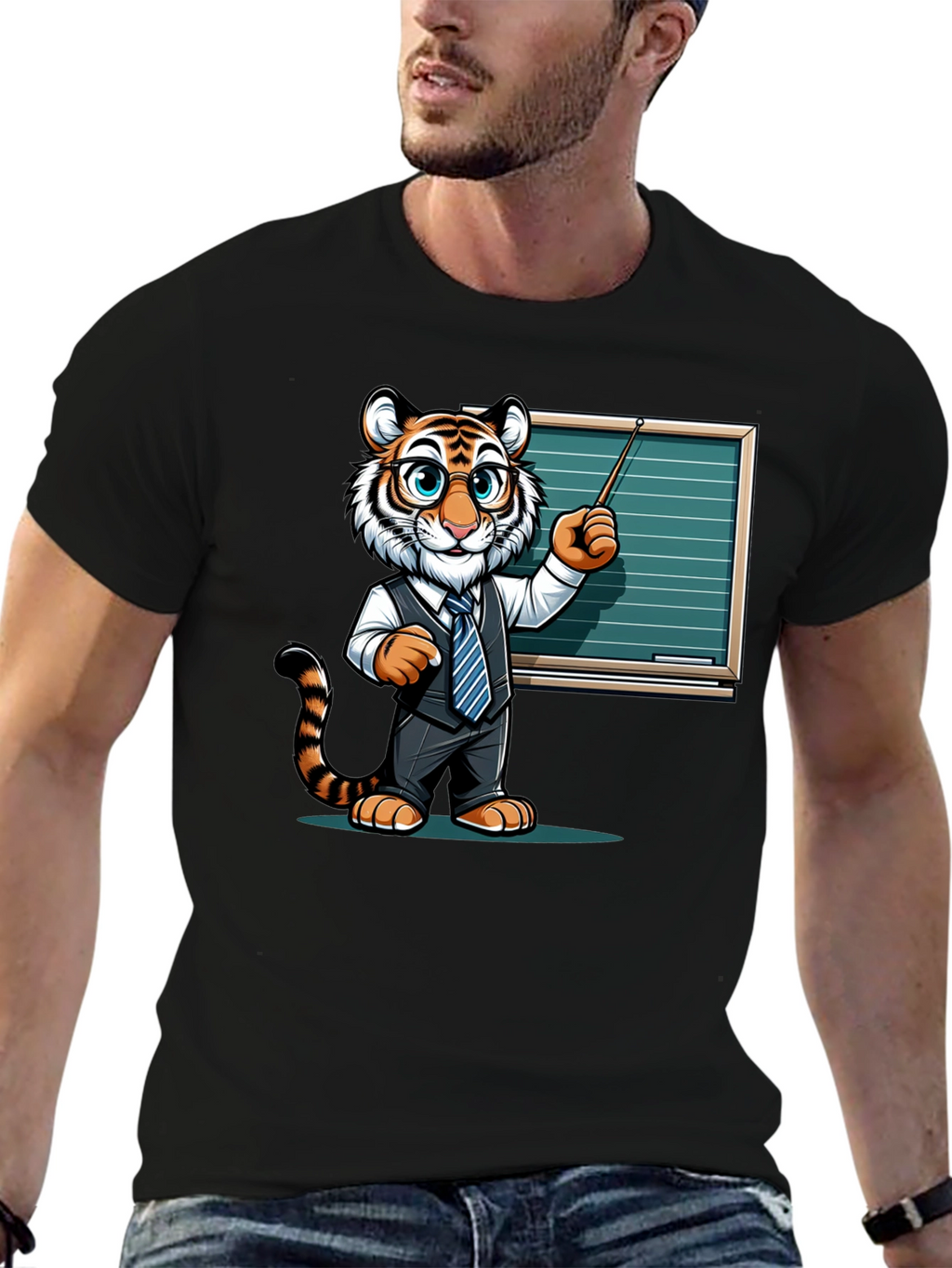 Tiger Teacher Graphic Tee - Black Cotton T-Shirt
