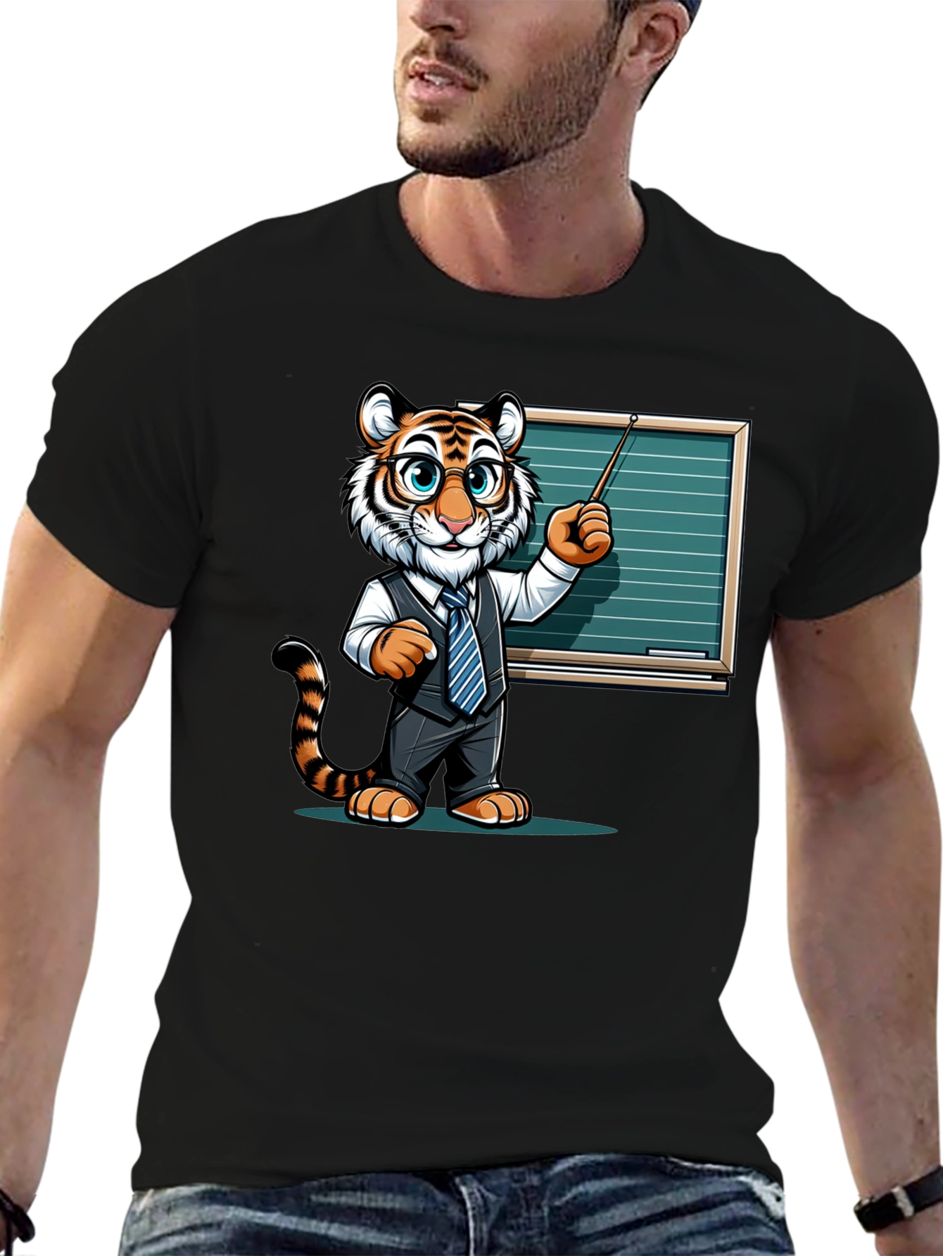 Tiger Teacher Graphic Tee - Black Cotton T-Shirt