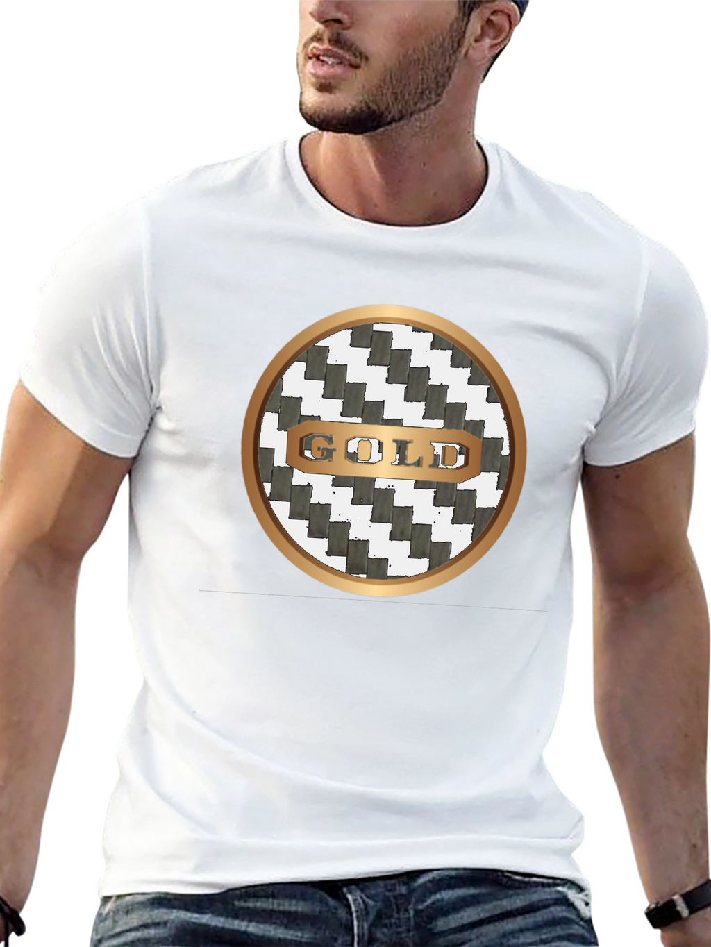 Gold Graphic Print Crew Neck T-Shirt