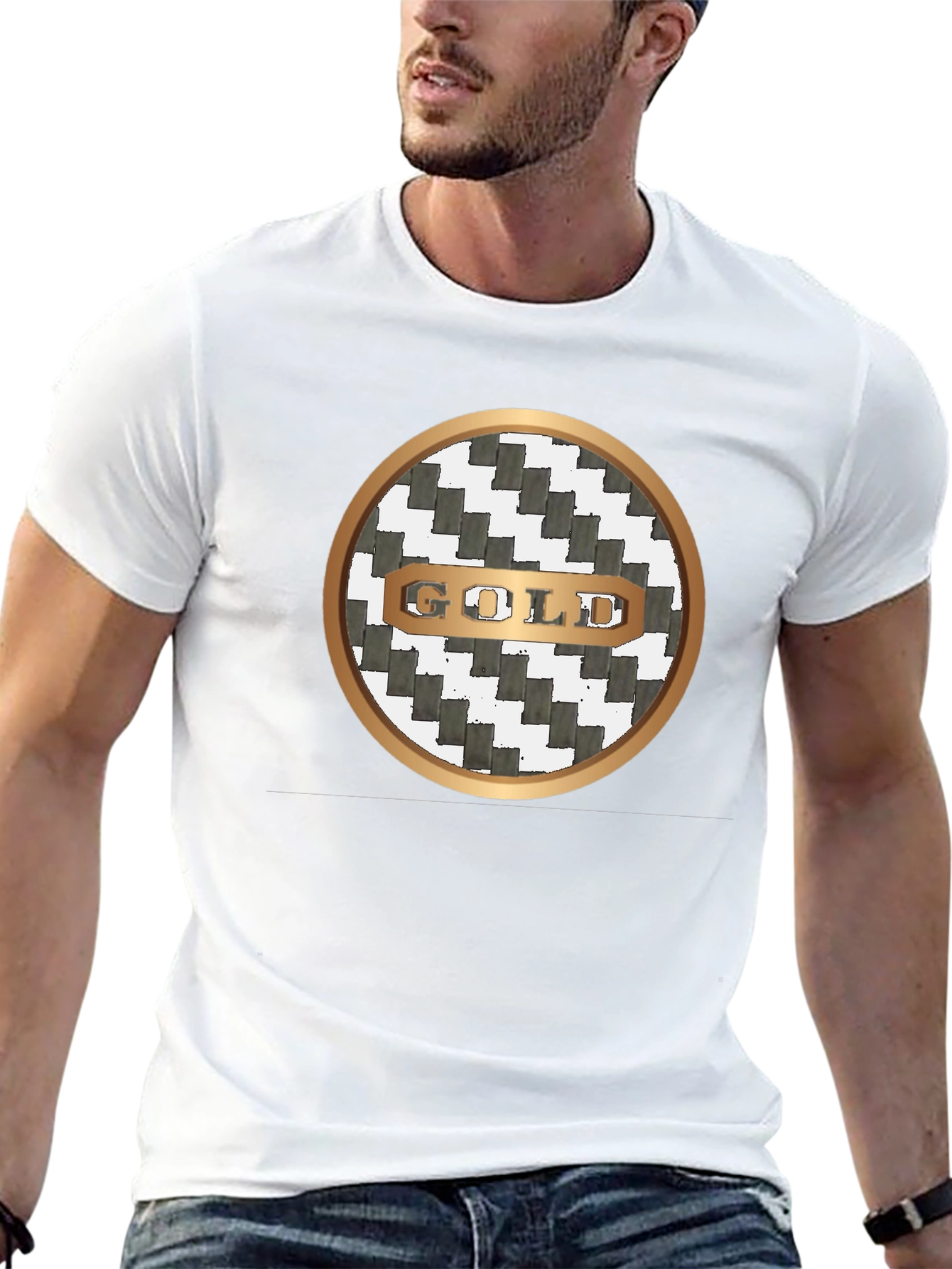 Gold Graphic Print Crew Neck T-Shirt