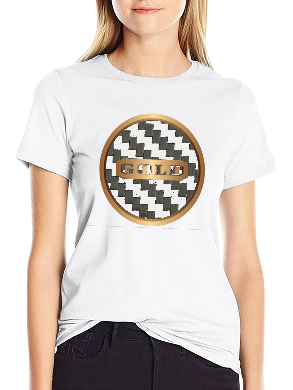 Gold Graphic Print Crew Neck T-Shirt