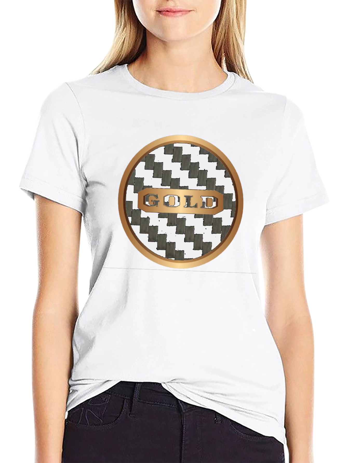 Gold Graphic Print Crew Neck T-Shirt