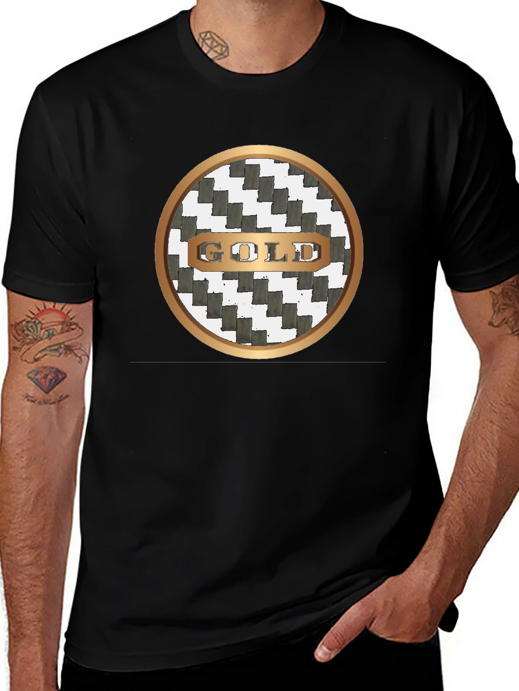 Gold Graphic Print Crew Neck T-Shirt