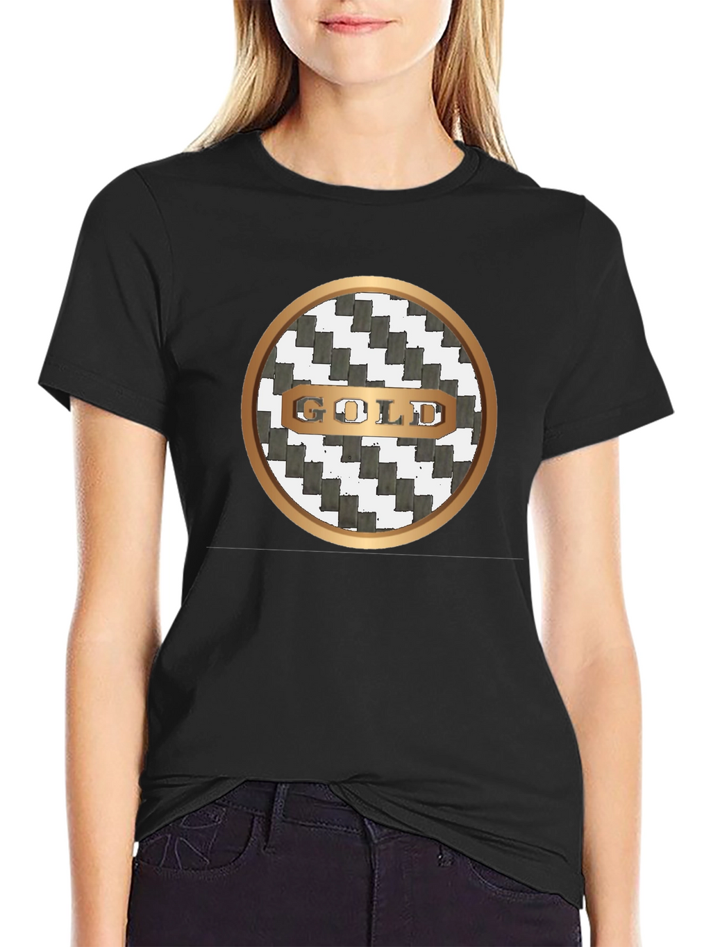 Gold Graphic Print Crew Neck T-Shirt
