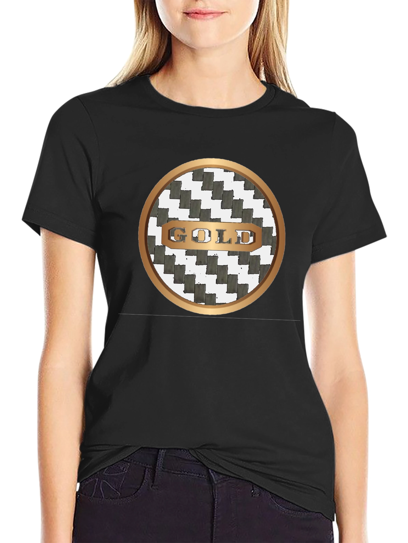 Gold Graphic Print Crew Neck T-Shirt