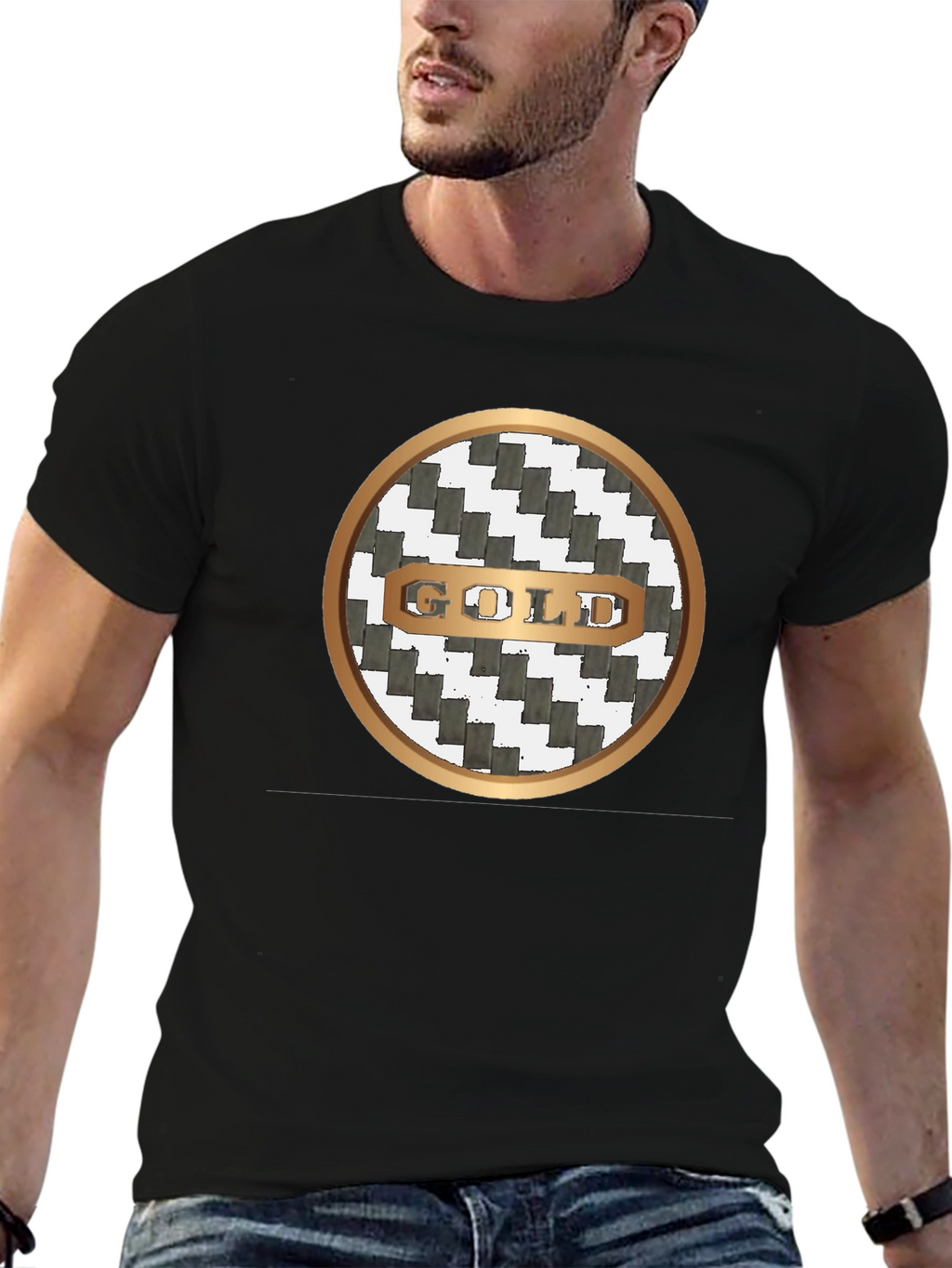 Gold Graphic Print Crew Neck T-Shirt