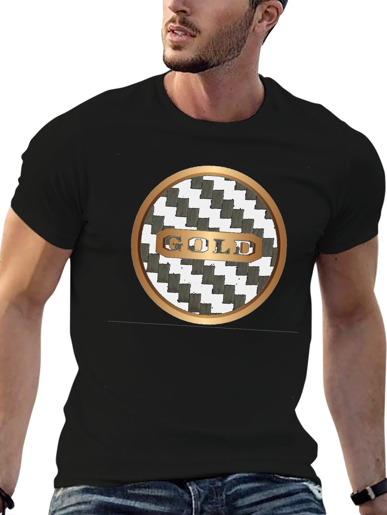 Gold Graphic Print Crew Neck T-Shirt