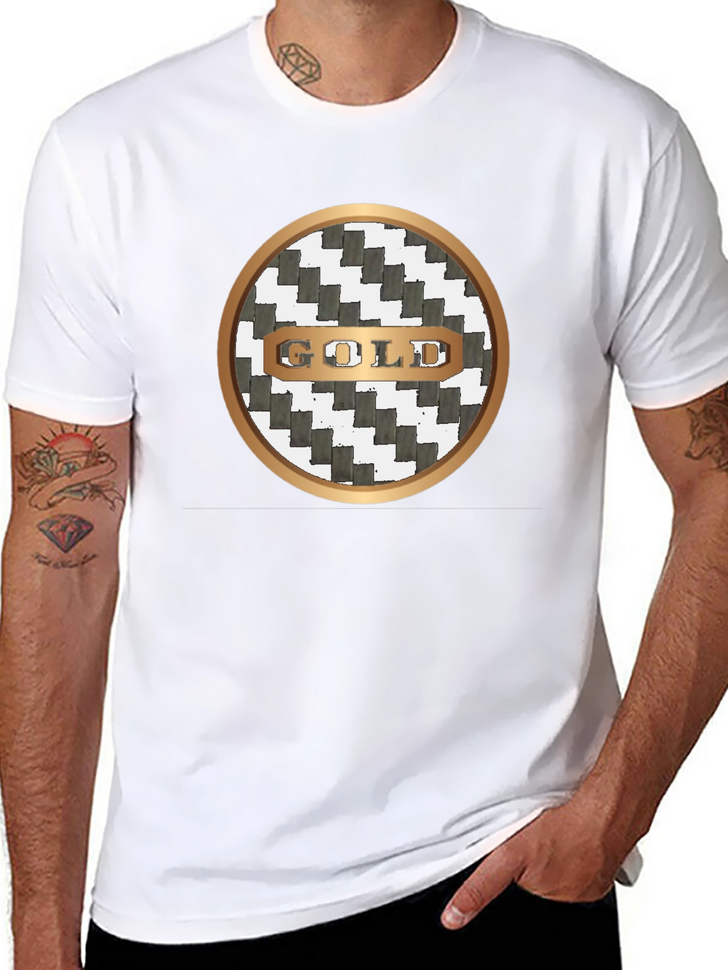 Gold Graphic Print Crew Neck T-Shirt