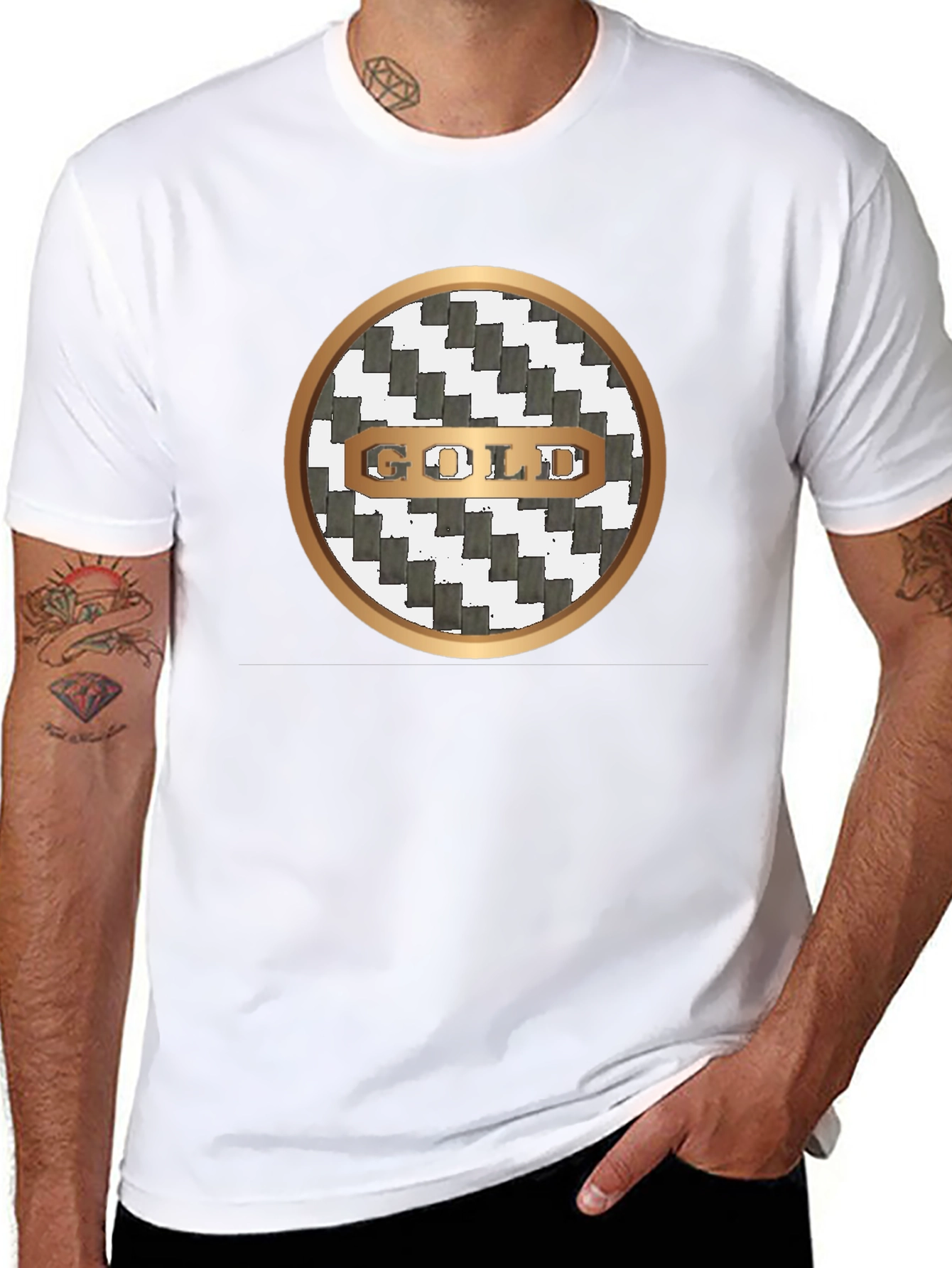 Gold Graphic Print Crew Neck T-Shirt