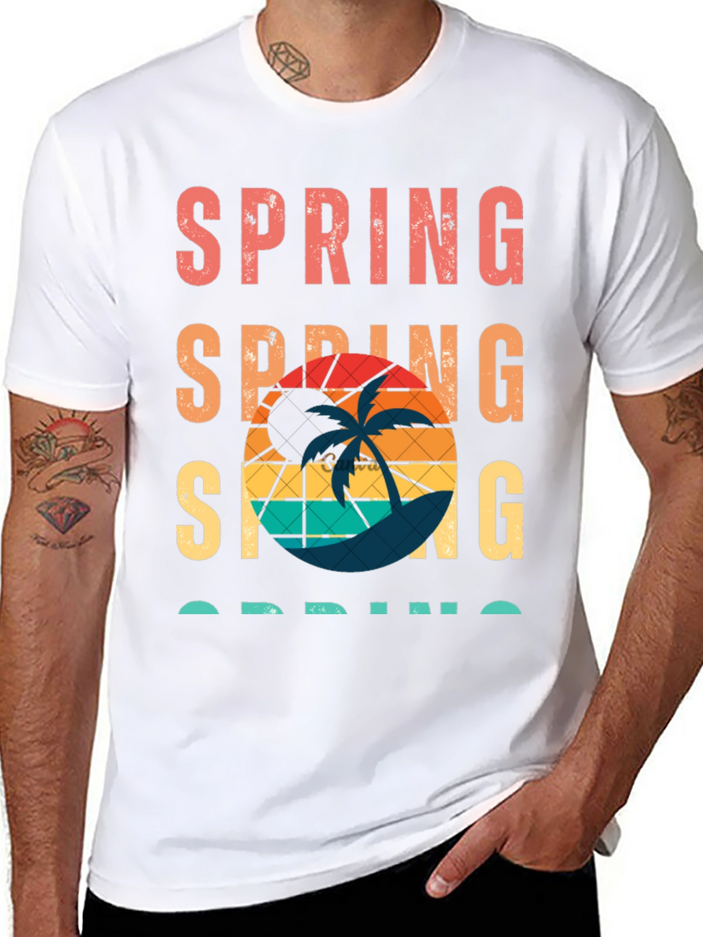 Retro Spring T-Shirt: Palm Tree Sunset Tee