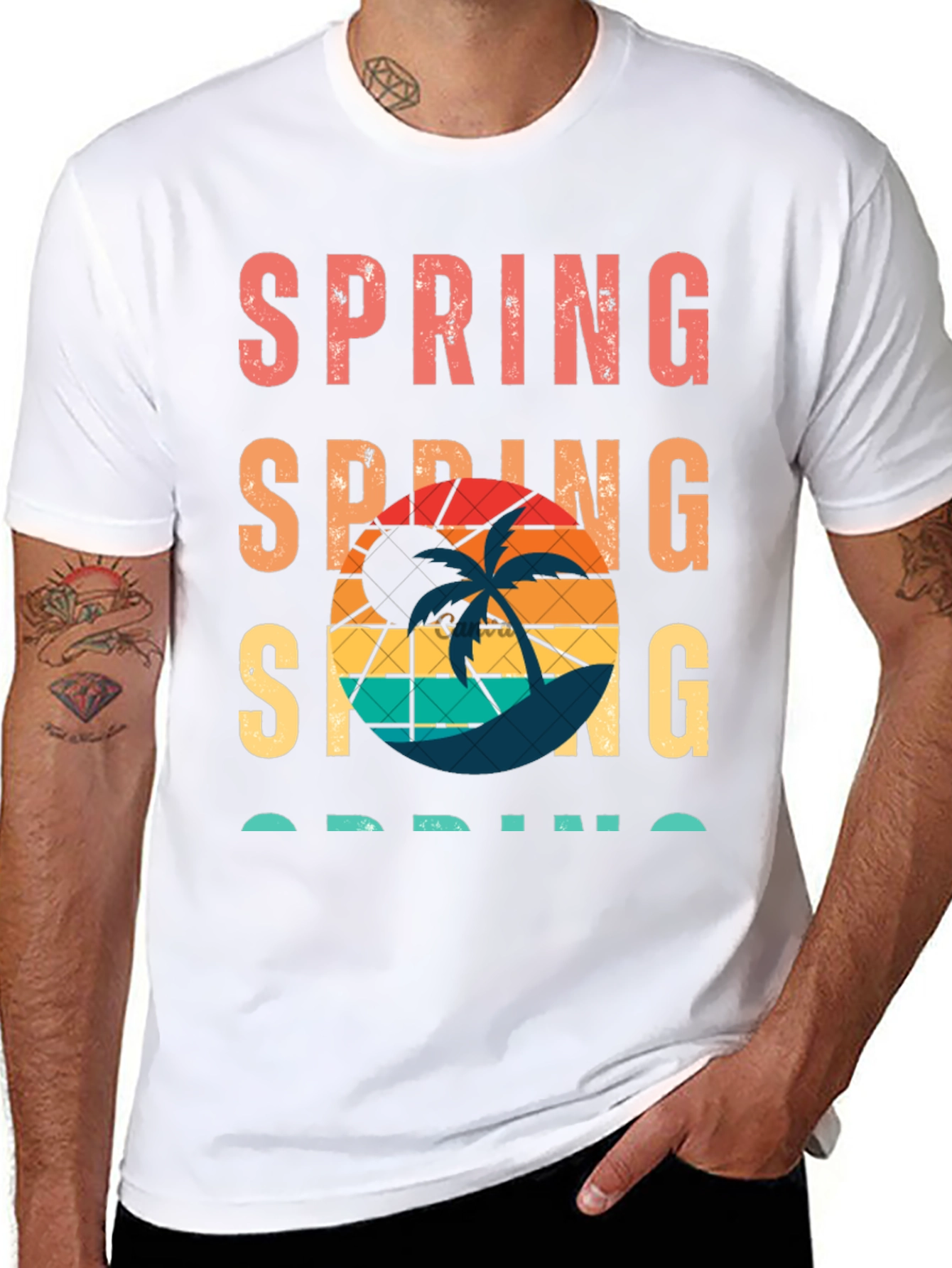 Retro Spring T-Shirt: Palm Tree Sunset Tee