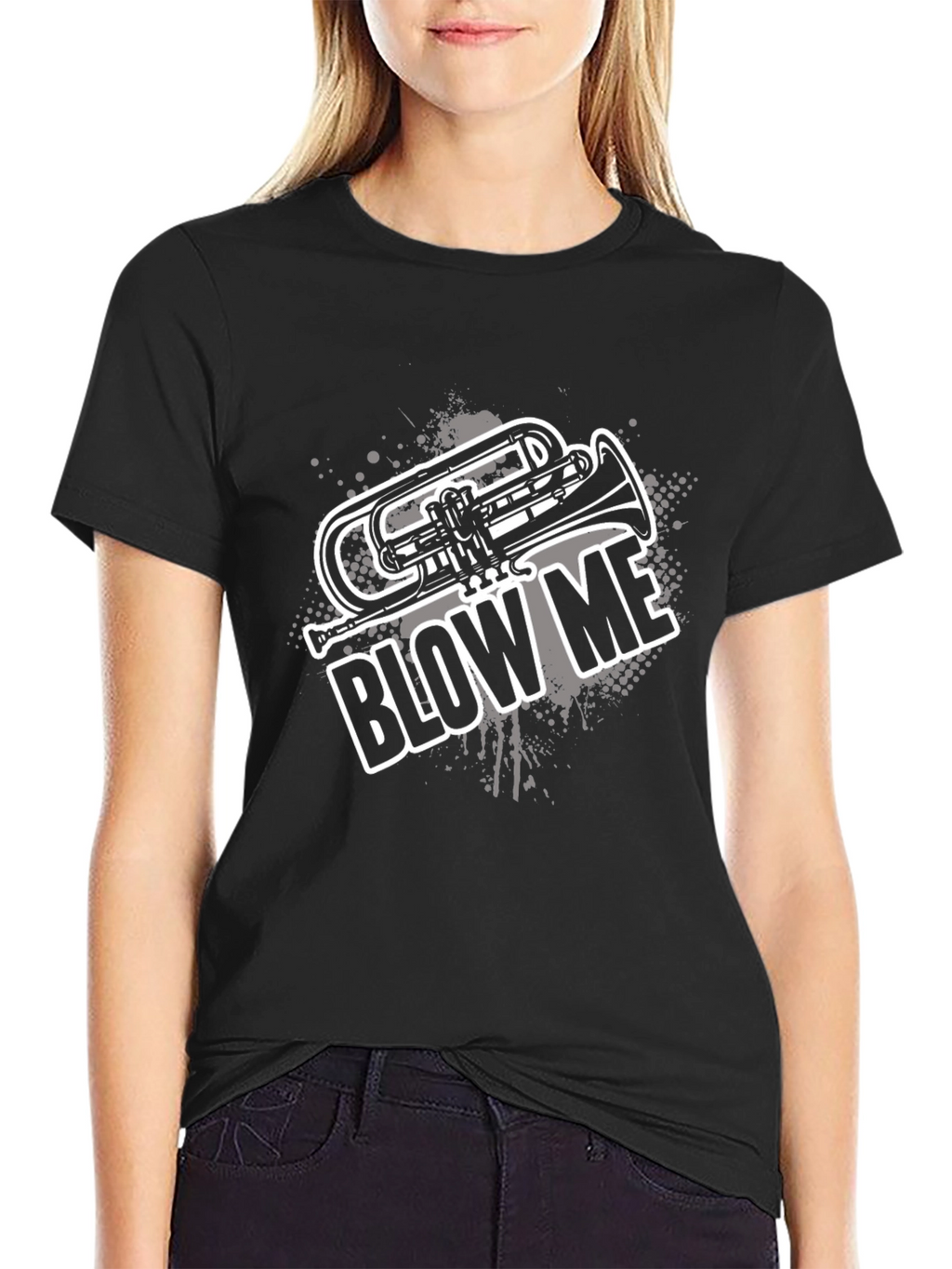 Black Blow Me Trombone Graphic T-Shirt