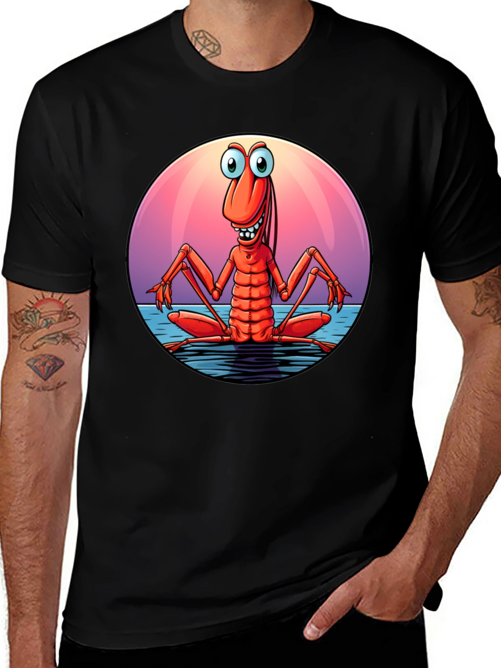 Funny Shrimp Graphic T-Shirt - Cartoon Style