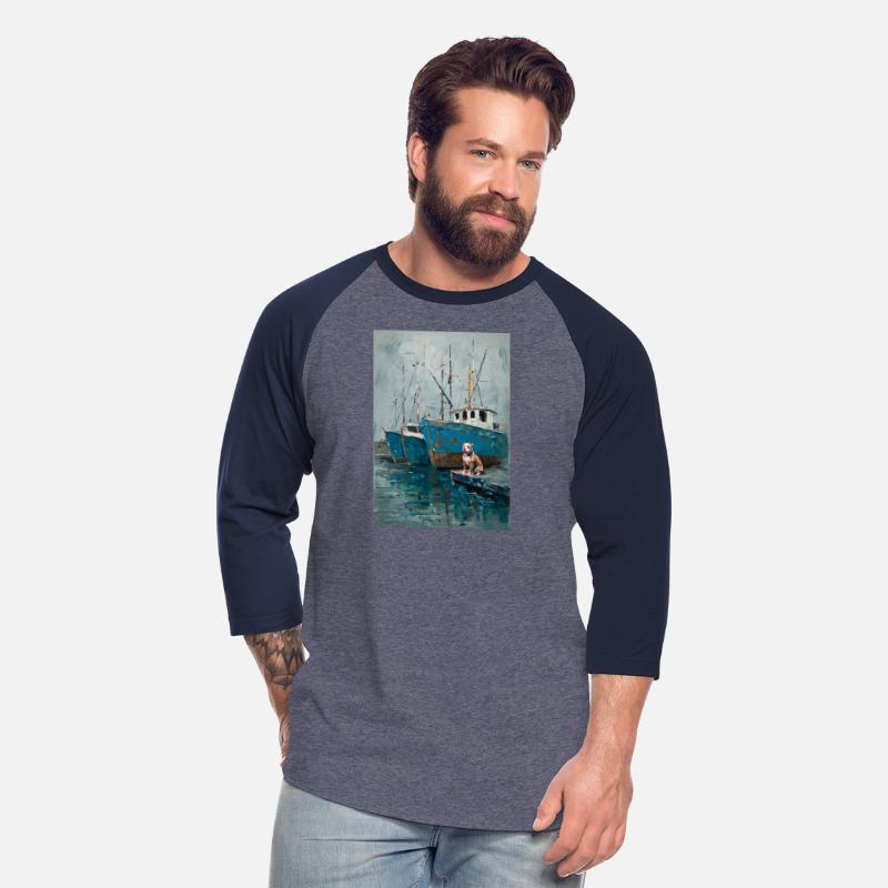 Abstract Fishing Boats And Playful Pitbull