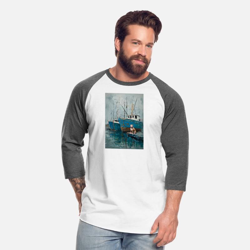 Abstract Fishing Boats And Playful Pitbull