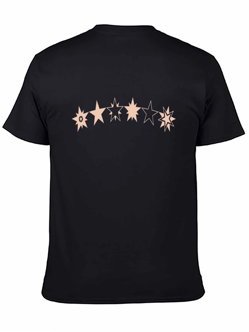 Star Pattern Crew Neck T-Shirt - Black