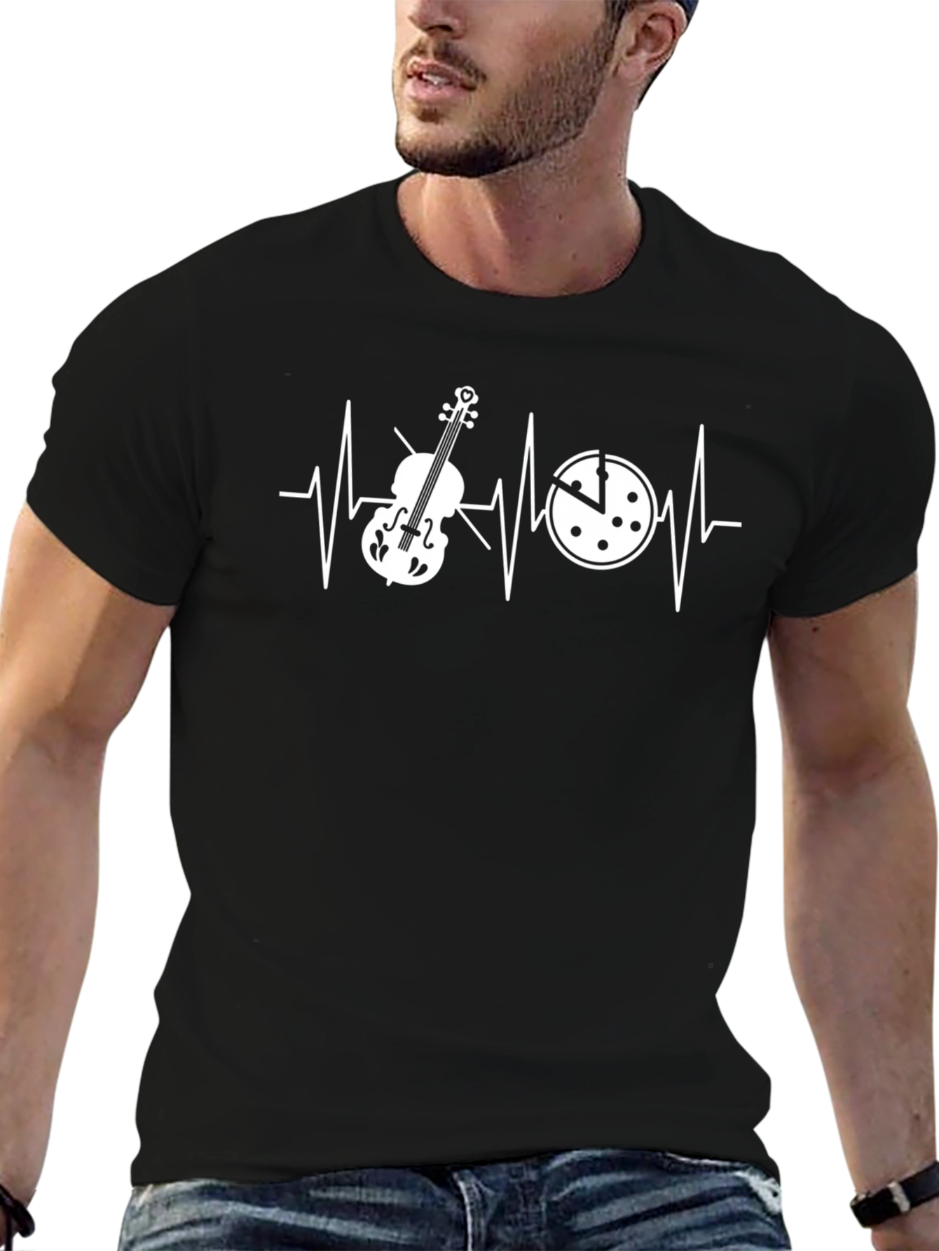 Music and Pizza Heartbeat T-Shirt - Novelty Graphic Tee