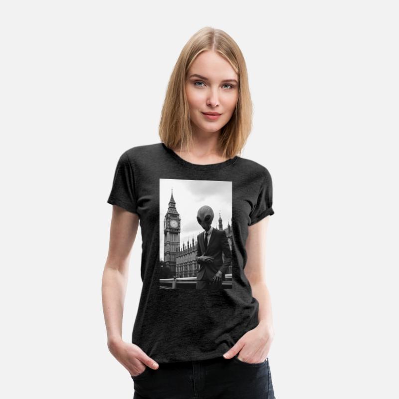 Alien in Suit at London's Parliament - B&W Photo