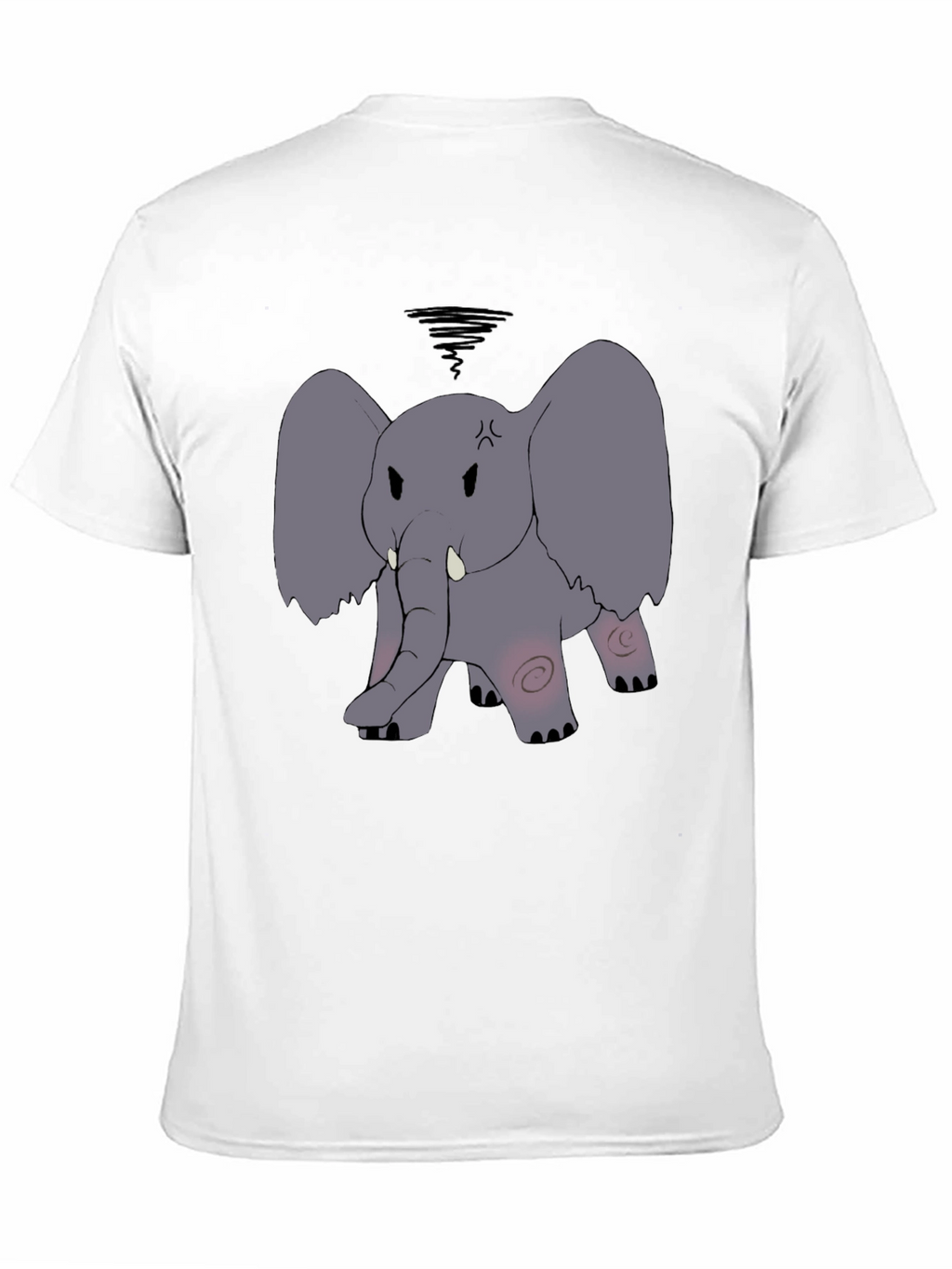 Angry Elephant Cartoon Black T-Shirt