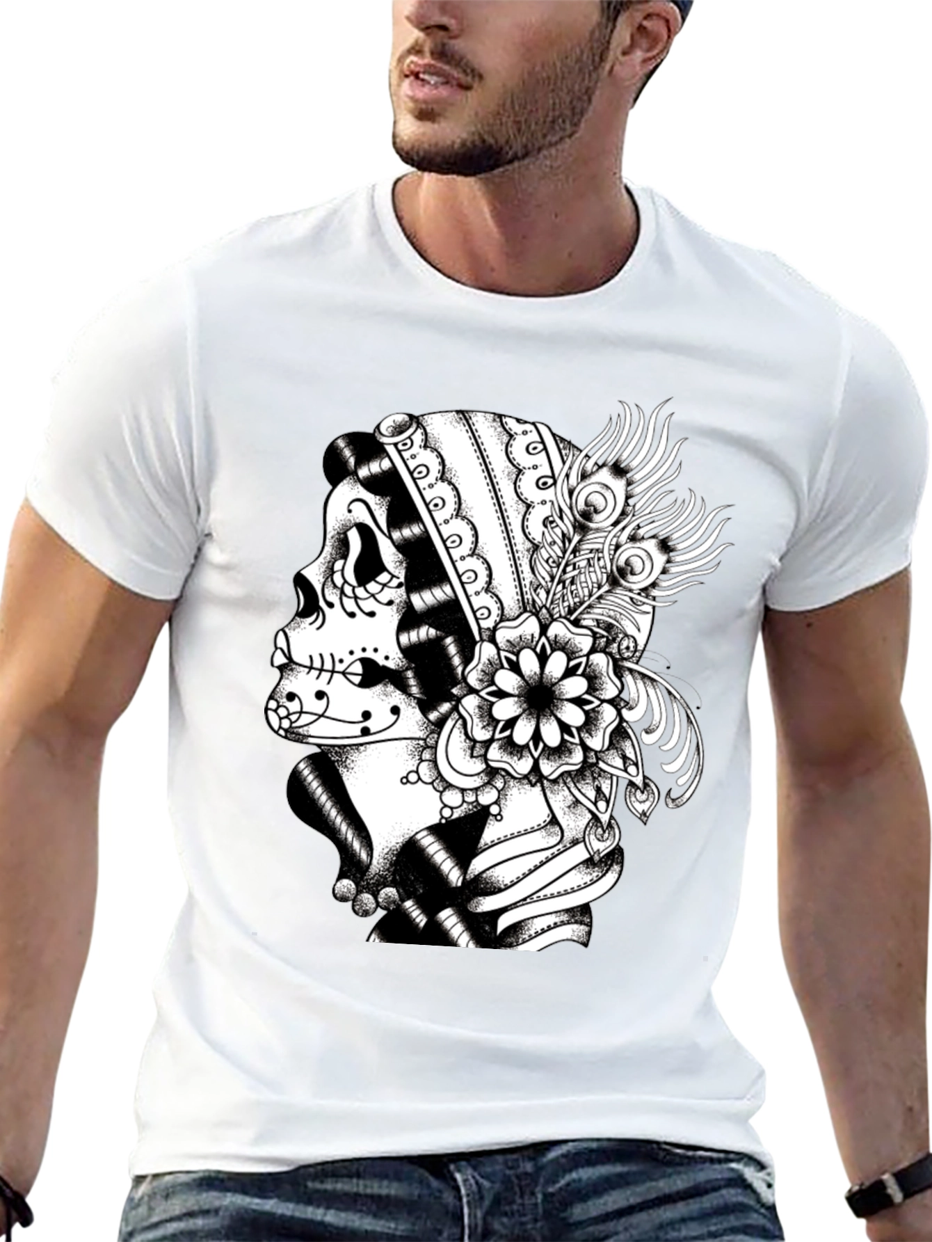Sugar Skull Graphic Tee - Black Cotton T-Shirt