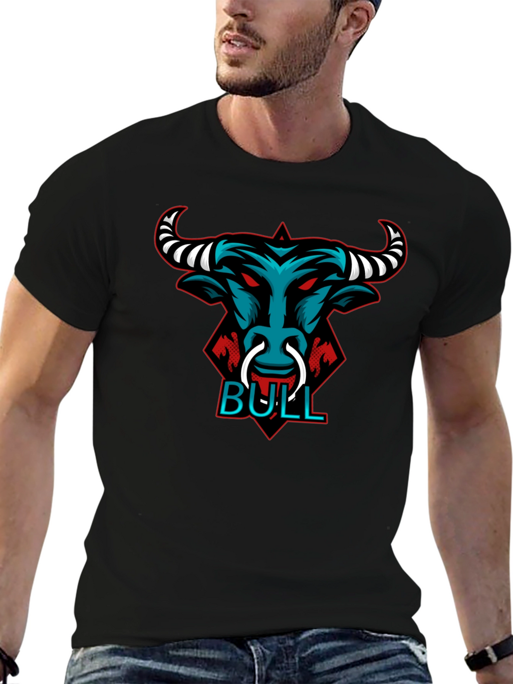 Bull Graphic Tee - Black Crewneck T-Shirt