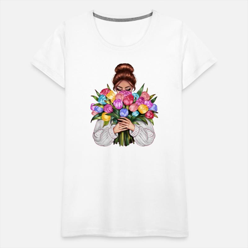 Auburn hair woman with a bouquet of flowers