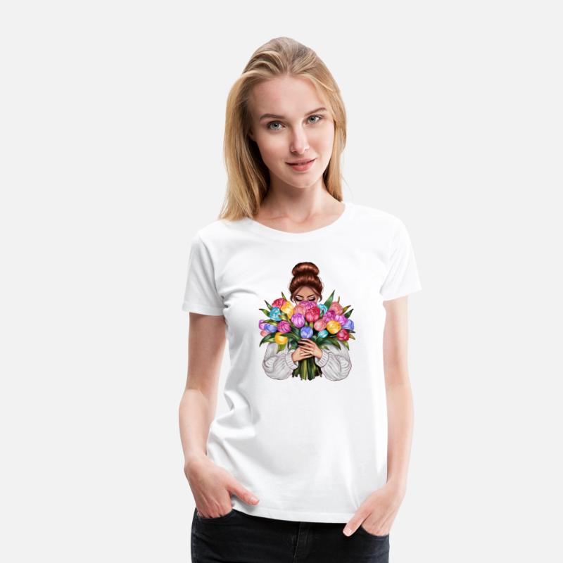 Auburn hair woman with a bouquet of flowers