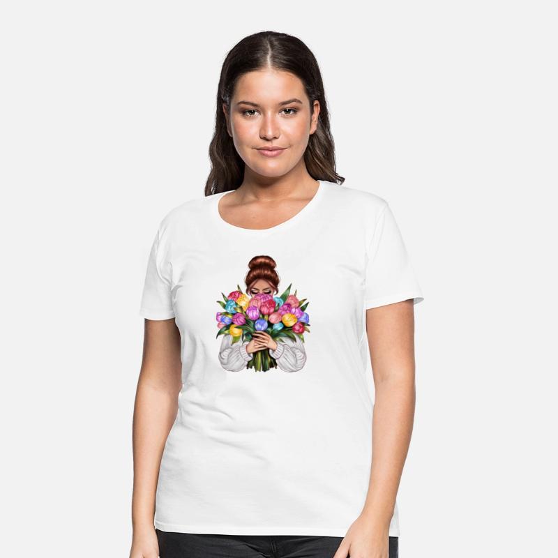 Auburn hair woman with a bouquet of flowers