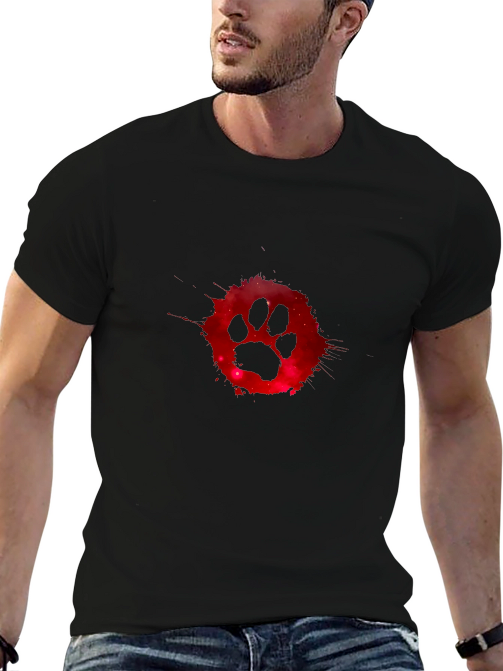 Cosmic Paw Print Graphic Tee - Black
