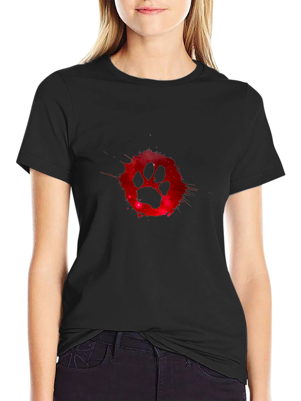 Cosmic Paw Print Graphic Tee - Black