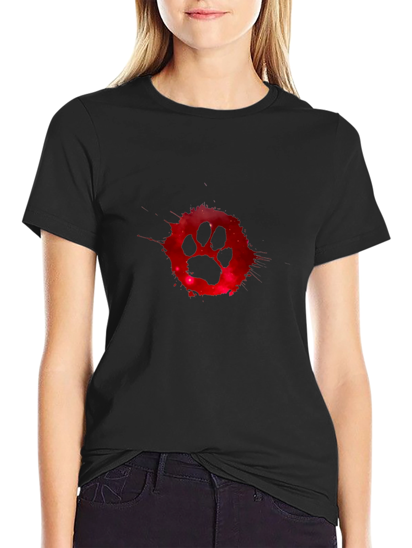 Cosmic Paw Print Graphic Tee - Black