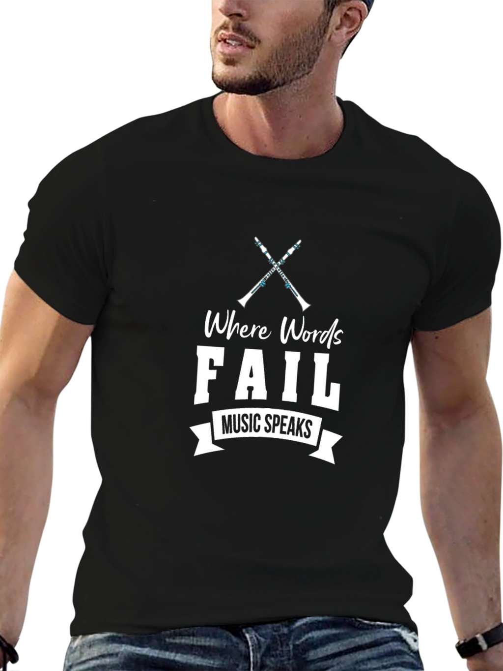 Where Words Fail Music Speaks Black T-Shirt