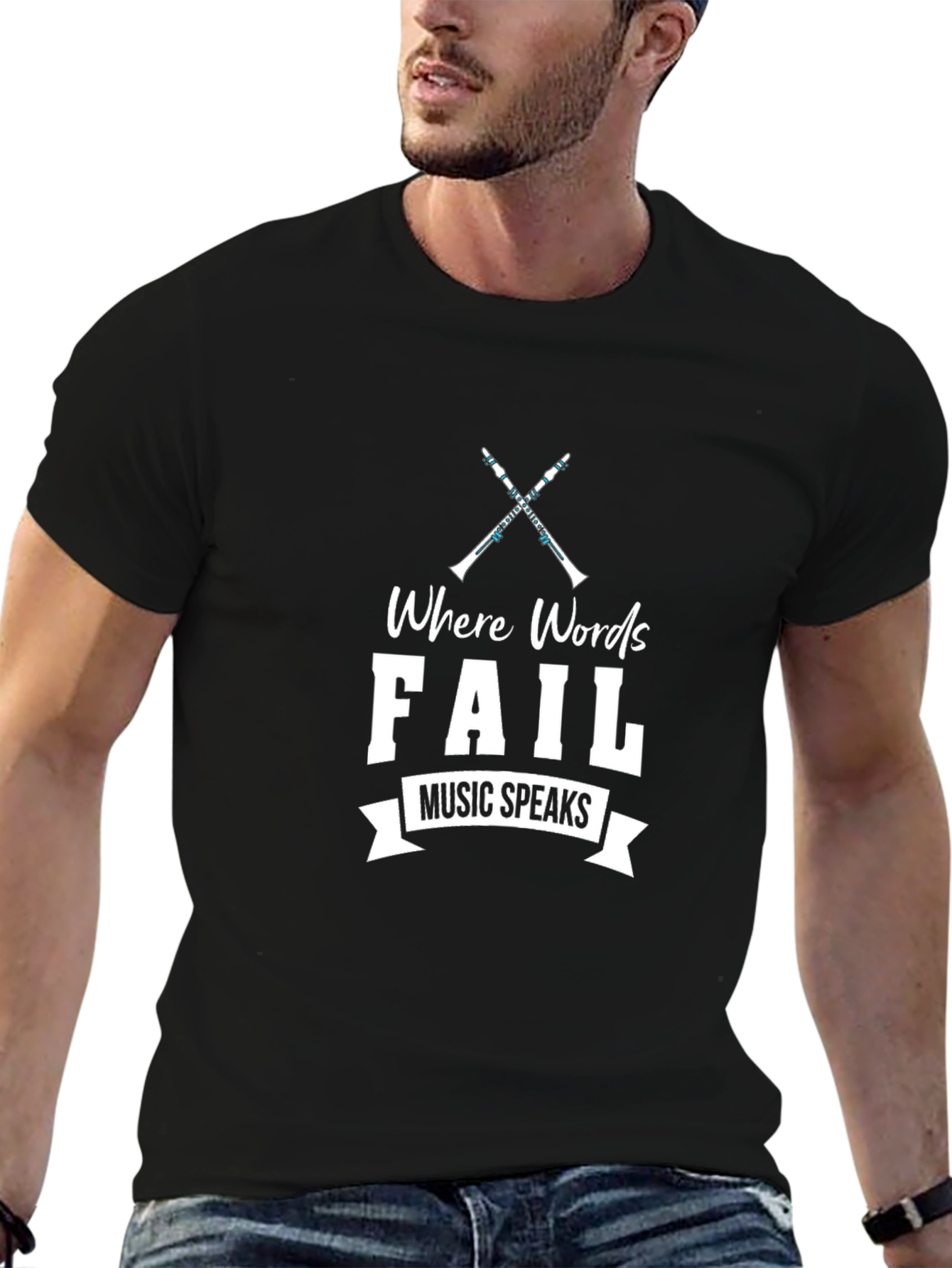 Where Words Fail Music Speaks Black T-Shirt