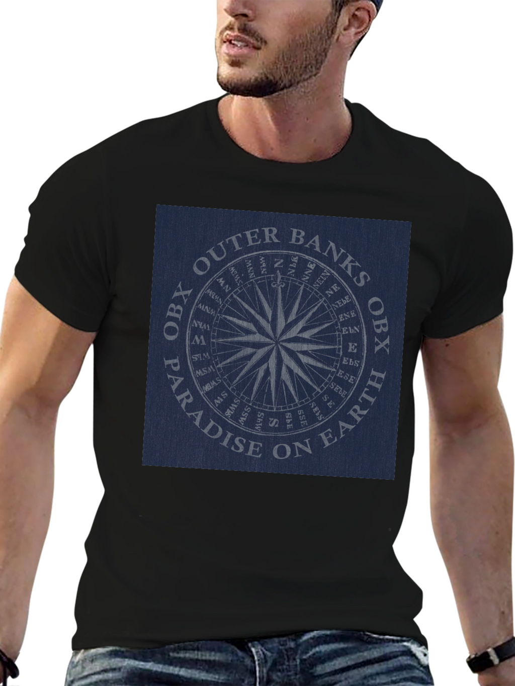 Outer Banks OBX Paradise Compass Black T-Shirt