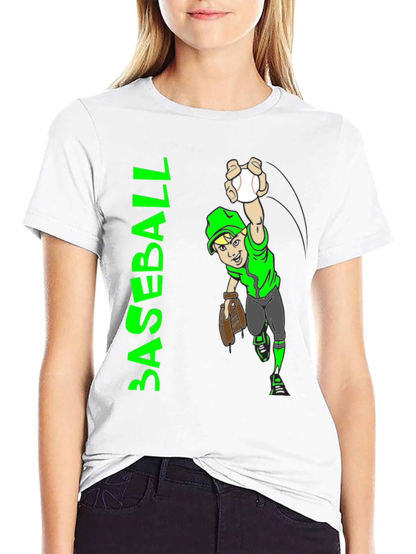 Baseball Player Cartoon Black T-Shirt