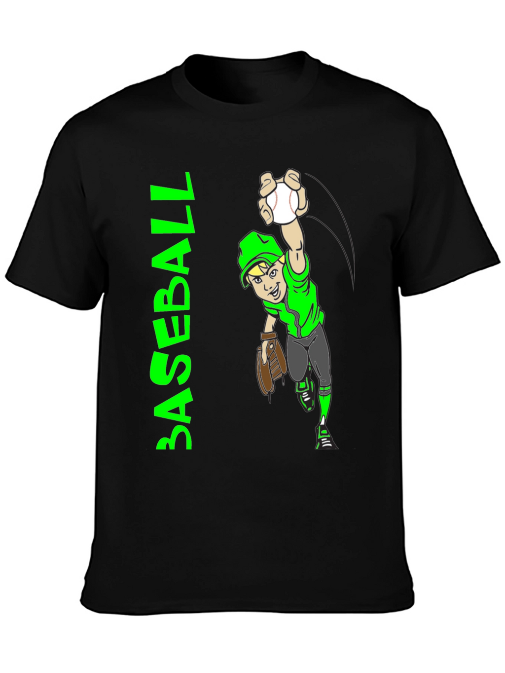 Baseball Player Cartoon Black T-Shirt