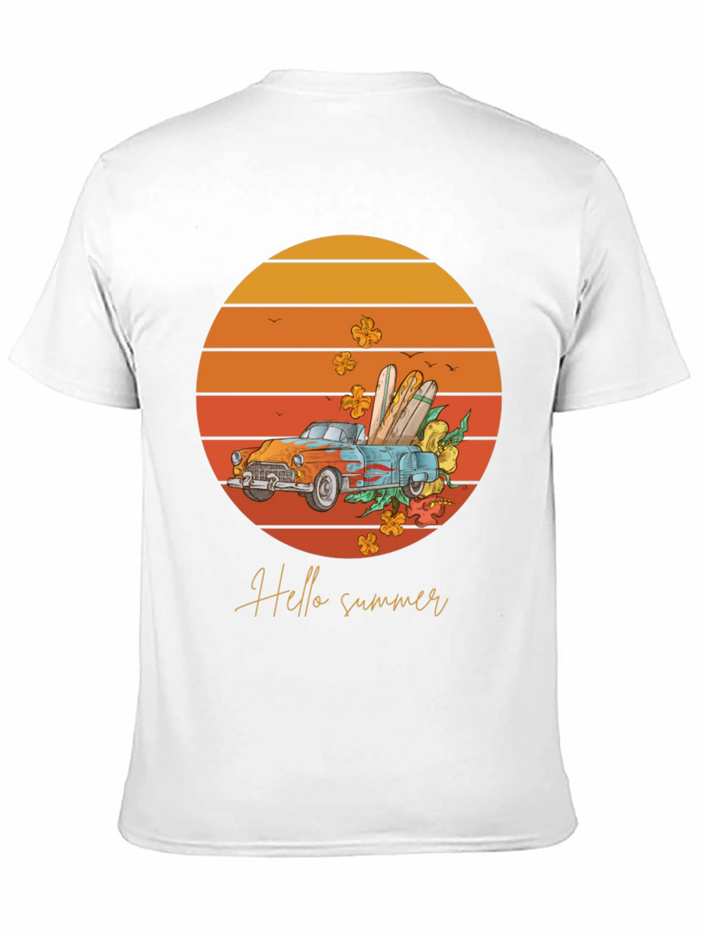 Hello Summer T-Shirt - Sunset Car Graphic Tee
