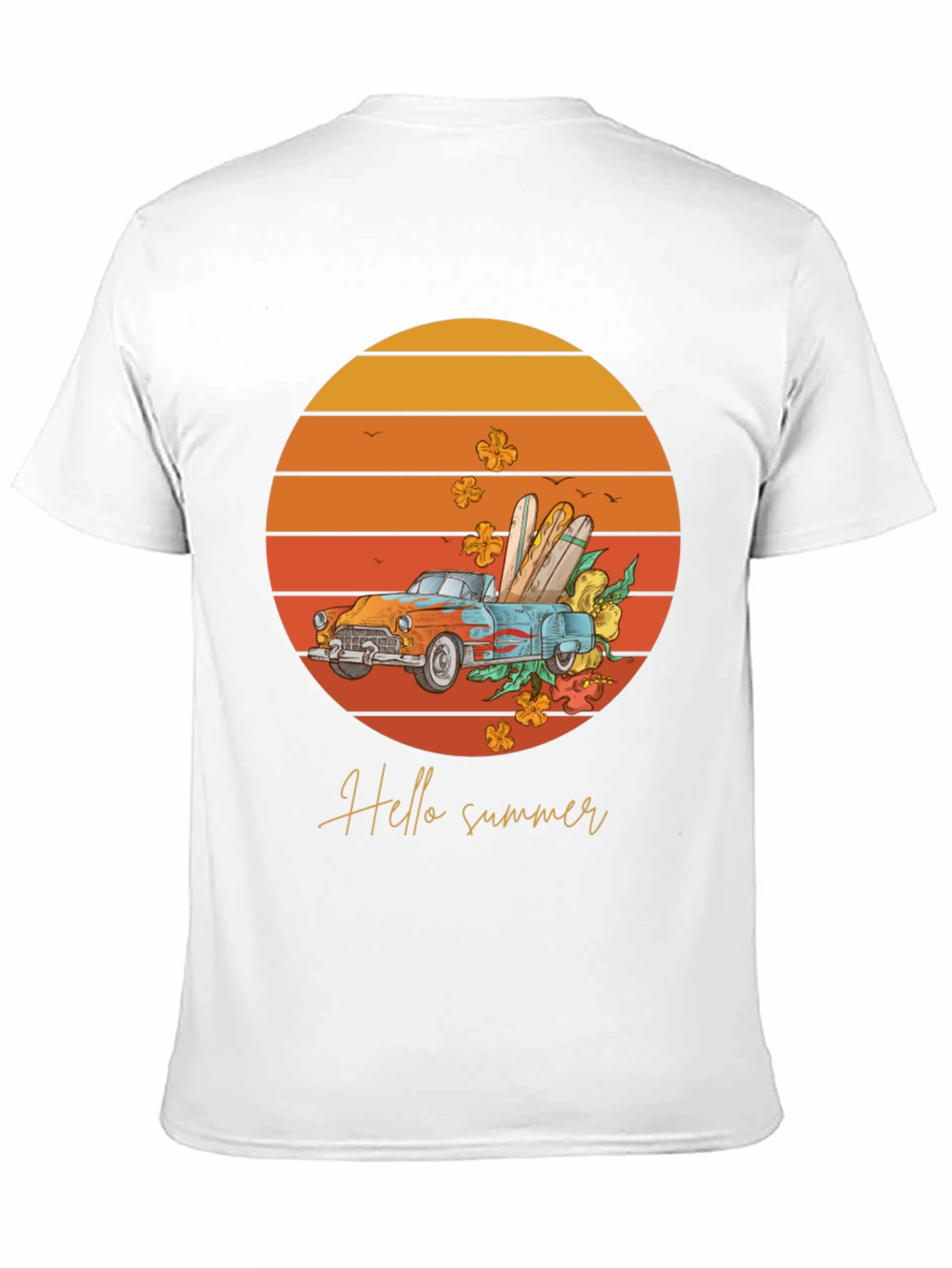 Hello Summer T-Shirt - Sunset Car Graphic Tee