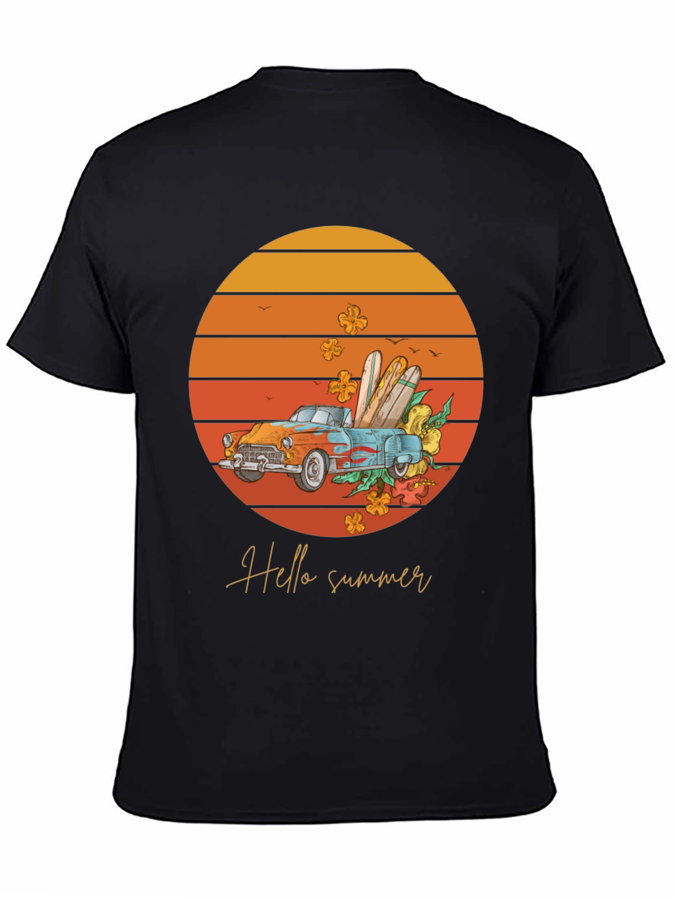 Hello Summer T-Shirt - Sunset Car Graphic Tee