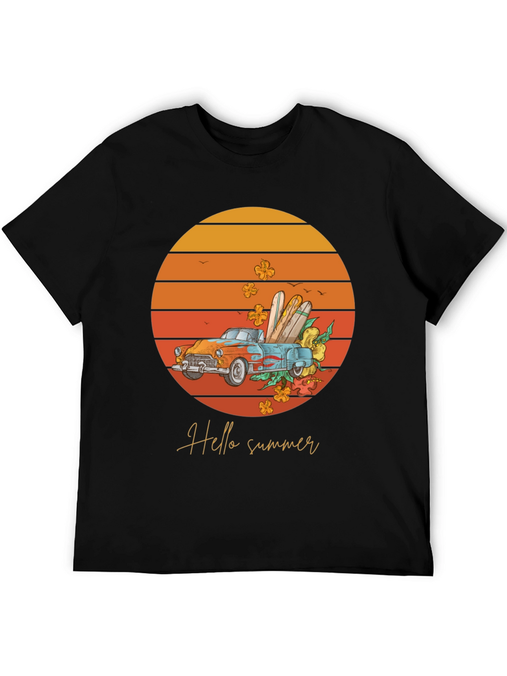 Hello Summer T-Shirt - Sunset Car Graphic Tee