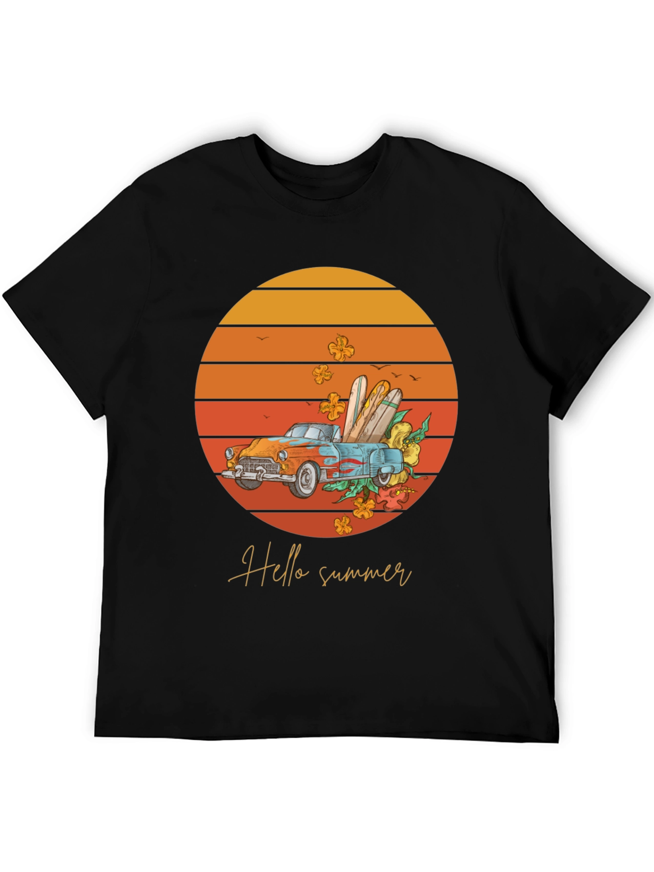 Hello Summer T-Shirt - Sunset Car Graphic Tee