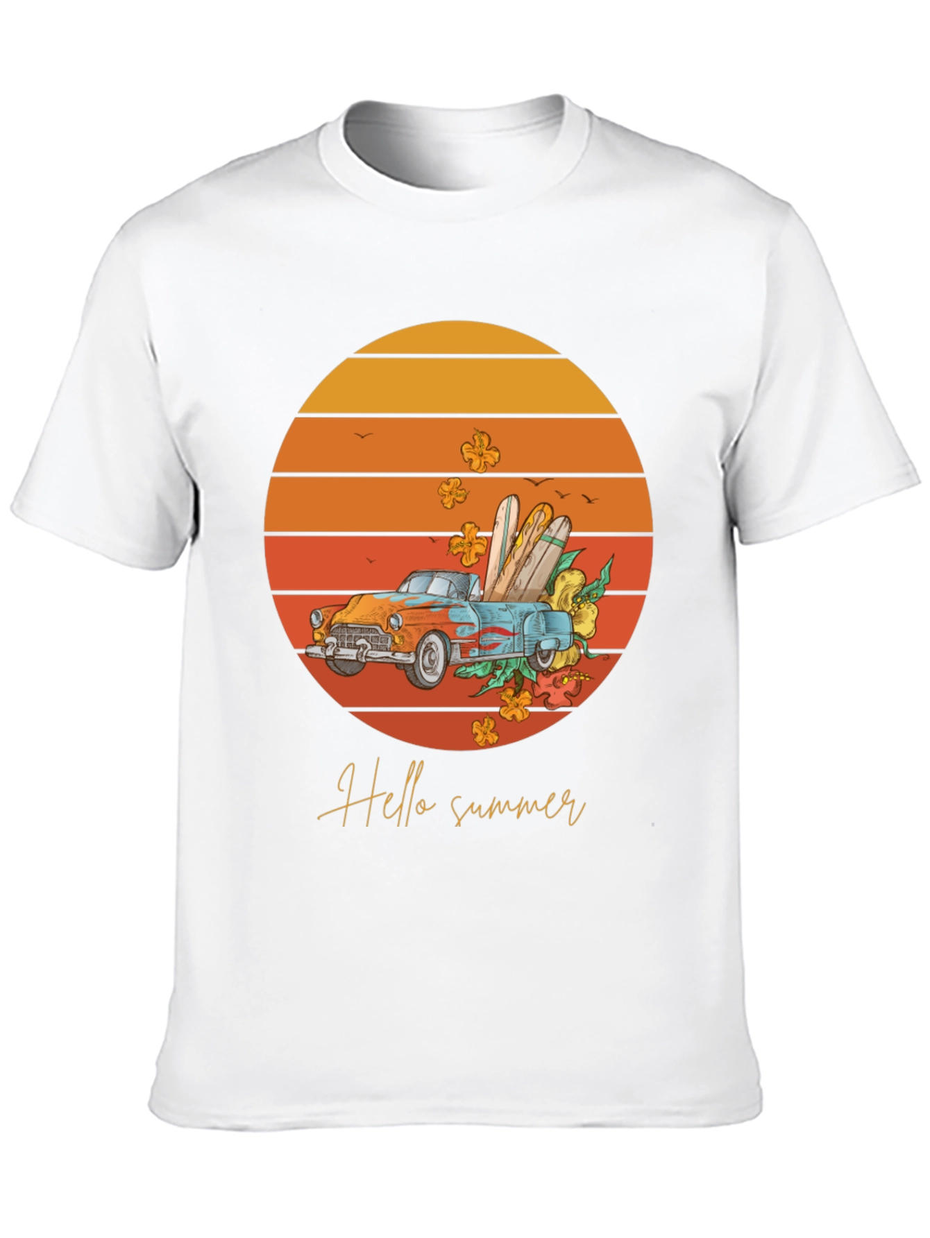 Hello Summer T-Shirt - Sunset Car Graphic Tee