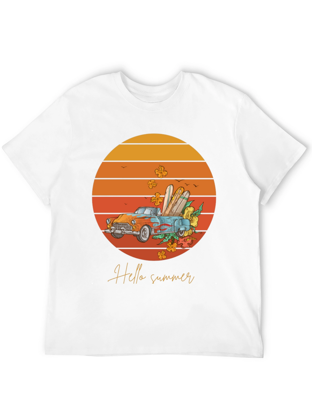 Hello Summer T-Shirt - Sunset Car Graphic Tee